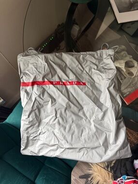 Prada Light Gray Dust Bag with Red Logo Stripe